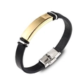 Men's sleek leather and gold polished stainless steel bracelet with silver buckle - Gold