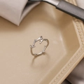 Minimalist branch design open ring with sparkling silver plating and small crystals - Adjustable Open / Silver