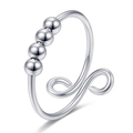Bague anti-anxiété en argent avec quatre perles rotatives et anneau ouvert réglable - Ouvert Réglable / Argenté