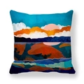 Abstract mountain landscape peach skin pillowcase with blue peaks and orange sun - Blue Orange Art Scenery (15)