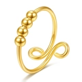 Bague anti-anxiété dorée pour femme avec quatre perles mobiles et spirale ajustable - Ouvert Réglable / Doré