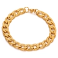 Pulsera cubana dorada de acero inoxidable con diseño de corte de diamante y cierre de mosquetón - Dorado