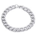 Pulsera de cadena cubana en acero inoxidable plateado con textura de corte de diamante - Plateado