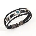 Bracelet multicouche en cuir vintage avec amulette mauvais œil et perles en métal - Style Œil / Noir