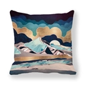 Abstract marble pillow cover featuring snowy mountains, clouds, and golden moon design - Pink Blue Gold Ridges (19)