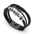 Bracciale multistrato in pelle da uomo con un ciondolo a forma di albero della vita argento - Nero