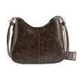 Borsa a secchiello vintage marrone scuro in pelle cerata con doppia tracolla trendy - caffè