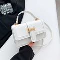 White faux-crocodile leather square bag with gold H-clasp and top handle - White