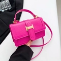 Chic magenta croc-embossed small square handbag with golden buckle and crossbody strap - Rose Red