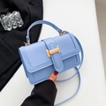 Light blue faux crocodile small square handbag with gold buckle and elegant top handle - Blue