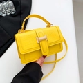 Yellow crocodile pattern handbag with gold H-shaped clasp and long shoulder strap - Yellow