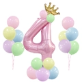 Pink number 4 balloon column set with golden crown and macaron latex balloons decoration - Pink Column Number 4