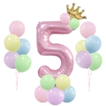 Rosa Nummer 5 Geburtstag Ballonständer mit goldener Krone und Macaron Ballons - Rosa Säule Nummer 5