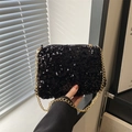 Elegant black sequin chain crossbody bag with shimmering round sequins for evening parties - Black