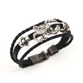 Bracelet multicouche en cuir tressé rétro avec breloque scorpion en argent et perles métal - Style Scorpion / Noir