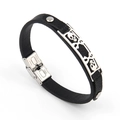 Bracciale punk da uomo in pelle con ciondoli a teschio in acciaio inossidabile e fibbia - Nero