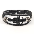 Pulsera punk de cuero negro multicapa con colgante de pulpo y cuentas metálicas pulidas - Negro