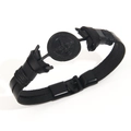 Minimalist double-strand black leather bracelet with Faravahar metal charm and clasp - Black
