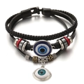 Mehrlagiges geflochtenes Lederarmband mit blauen Evil-Eye-Perlen und Anhängern - Schwarz