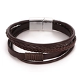 Bracelet multicouche en cuir tressé pour homme, marron foncé avec fermoir magnétique - Marron-Boucle Argentée