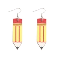Boucles d'oreilles créatives en bois avec motif de crayon jaune pour enseignant et étudiant - Jaune