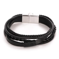 Bracelet multicouche en cuir tressé noir pour homme avec fermoir magnétique en argent - Noir-Boucle Argentée