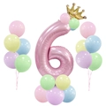 Rosa Luftballon-Set Nummer 6 mit goldener Krone und Makronen-Ballons für Geburtstage - Rosa Säule Nummer 6