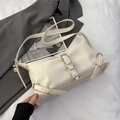 Elegante bolso de hombro blanco crema con textura plisada vintage y hebillas chic - Blanco Roto