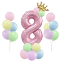 Rosa Nummer 8 Ballonständer mit goldener Krone und Macaron-Latexballons Set - Rosa Säule Nummer 8