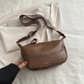 Vintage dark brown soft leather shoulder bag with ethnic patterned wide strap - Brown