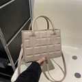 Chic beige quilted square handbag with gold hardware and versatile crossbody strap - Khaki