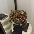 Colorful gradient sequin underarm bag with gold chain strap and zipper closure - Gold