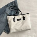 Borsa tote minimalista bianco sporco con manici neri per il pendolarismo quotidiano - Bianco e Nero