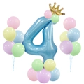Blauer Ballonständer Nummer 4 mit goldener Krone und Macaron-Ballons für Jungen-Geburtstage - Blau Säule Nummer 4