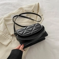 Chic black quilted crossbody bag with geometric triangle stitching and slim strap - Black