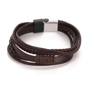 Bracelet multicouche en cuir tressé marron foncé avec fermoir magnétique noir et argent - Marron-Boucle Argent Noir