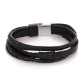 Bracelet multicouche en cuir tressé noir avec fermoir magnétique pour hommes - Noir-Boucle Argent Noir