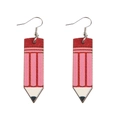 Boucles d'oreilles crayons en bois rose avec crochets argentés pour enseignants - Rose rouge