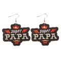 Western-Holzohrringe mit super PAPA Aufdruck, roten Flügeln und Herzkrone für Väter - Super Papa Abzeichen Stil (1#)