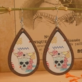 Boucles d'oreilles bohèmes en forme de larme avec motif floral crâne de taureau - Style Floral Tête de Taureau / Milky blanc