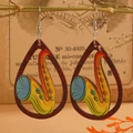 Boucles d'oreilles en bois goutte avec imprimé saxophone et style musical vintage - Saxophone
