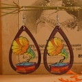 Boucles d'oreilles en bois goutte d'eau avec motif gramophone rétro et crochets en métal - Phonographe