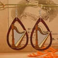 Boucles d'oreilles pendantes en bois avec motif harpe rétro et crochets argentés - Harpe