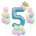 Blaues Luftballon-Set Nummer 5 mit goldener Krone und Macaron-Latexballons Dekoration - Blau Säule Nummer 5