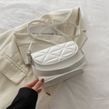 White quilted crossbody bag with geometric stitching and adjustable strap for women - White