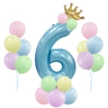 Blaues 40-Zoll-Nummer-6-Ballonset mit Krone und Macaron-Ballons für Kindergeburtstage - Blau Säule Nummer 6