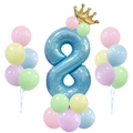 Blauer Ballonständer Nummer 8 zum Geburtstag mit goldener Krone und Macaron-Ballons - Blau Säule Nummer 8