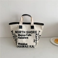 Minimalist canvas tote bag with black trim and Hawaiian letter prints for daily shopping - White