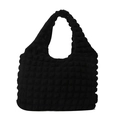 Large black bubble textured tote bag for women featuring a minimalist pleated design - Black