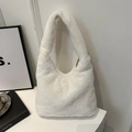 Stilvolle weiße Kunstfell-Hobo-Handtasche für Damen minimalistische Schultertasche - Weiß